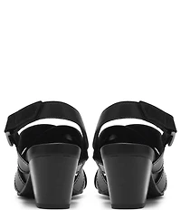 Clarks Artisan Kymber Shine Leather Block Heel Slingback Sandals