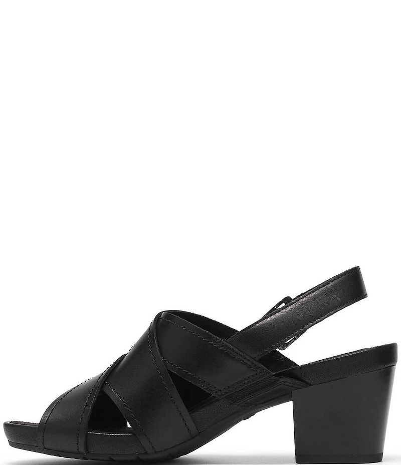 Clarks Artisan Kymber Shine Leather Block Heel Slingback Sandals