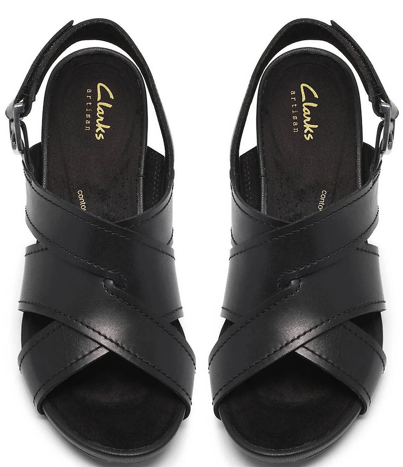 Clarks Artisan Kymber Shine Leather Block Heel Slingback Sandals