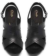 Clarks Artisan Kymber Shine Leather Block Heel Slingback Sandals