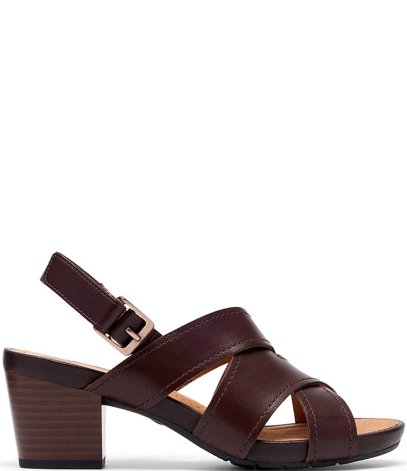 Clarks Artisan Kymber Shine Leather Block Heel Slingback Sandals