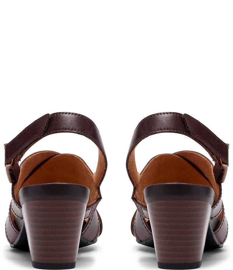 Clarks Artisan Kymber Shine Leather Block Heel Slingback Sandals