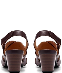 Clarks Artisan Kymber Shine Leather Block Heel Slingback Sandals