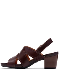Clarks Artisan Kymber Shine Leather Block Heel Slingback Sandals