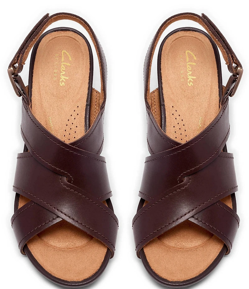 Clarks Artisan Kymber Shine Leather Block Heel Slingback Sandals
