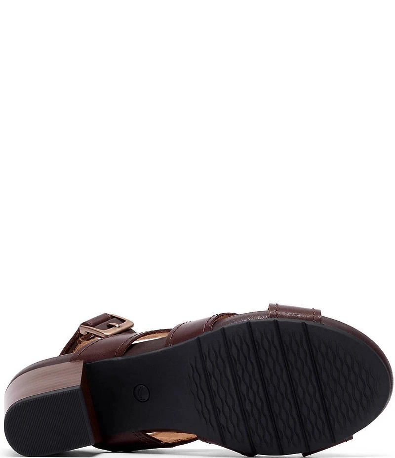 Clarks Artisan Kymber Shine Leather Block Heel Slingback Sandals