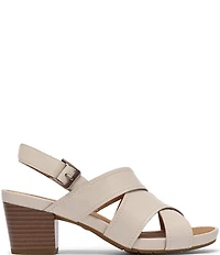 Clarks Artisan Kymber Shine Leather Block Heel Slingback Sandals