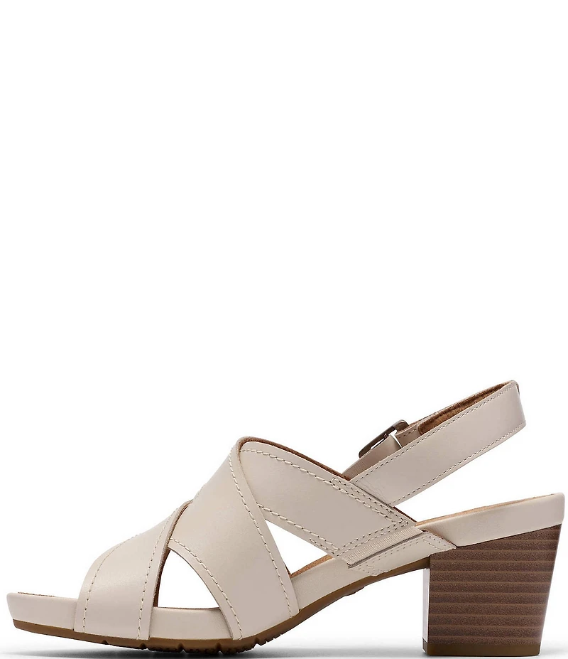Clarks Artisan Kymber Shine Leather Block Heel Slingback Sandals