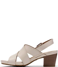 Clarks Artisan Kymber Shine Leather Block Heel Slingback Sandals