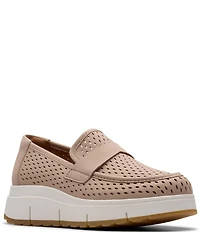 Clarks Artisan Loriini Edge Nubuck Suede Perforated Platform Wedge Loafers