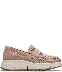 Clarks Artisan Loriini Edge Nubuck Suede Perforated Platform Wedge Loafers