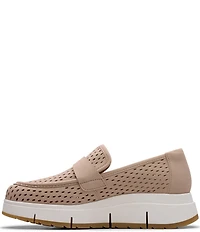 Clarks Artisan Loriini Edge Nubuck Suede Perforated Platform Wedge Loafers