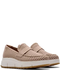 Clarks Artisan Loriini Edge Nubuck Suede Perforated Platform Wedge Loafers