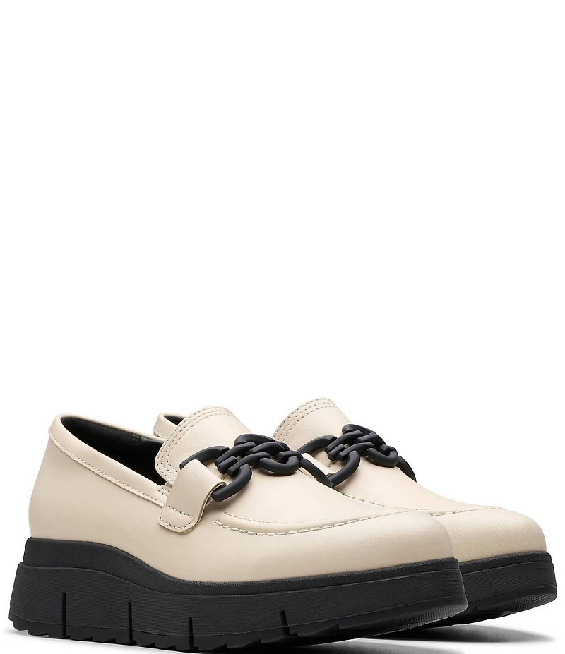 Clarks Artisan Loriini Izzy Leather Chain Hardware Platform Wedge Loafers