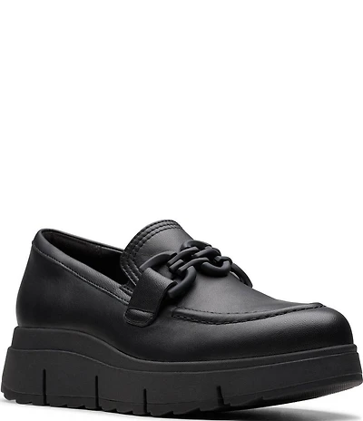 Clarks Artisan Loriini Izzy Leather Chain Hardware Platform Wedge Loafers