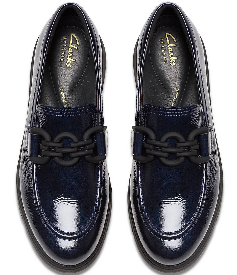 Clarks Artisan Loriini Izzy Patent Leather Chain Hardware Platform Wedge Loafers