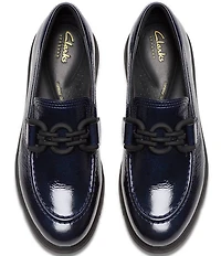 Clarks Artisan Loriini Izzy Patent Leather Chain Hardware Platform Wedge Loafers