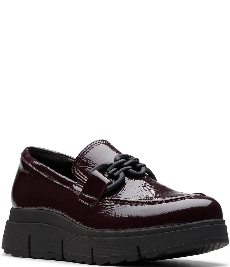 Clarks Artisan Loriini Izzy Patent Leather Chain Hardware Platform Wedge Loafers