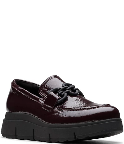 Clarks Artisan Loriini Izzy Patent Leather Chain Hardware Platform Wedge Loafers