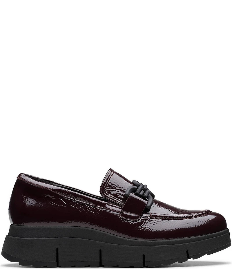 Clarks Artisan Loriini Izzy Patent Leather Chain Hardware Platform Wedge Loafers