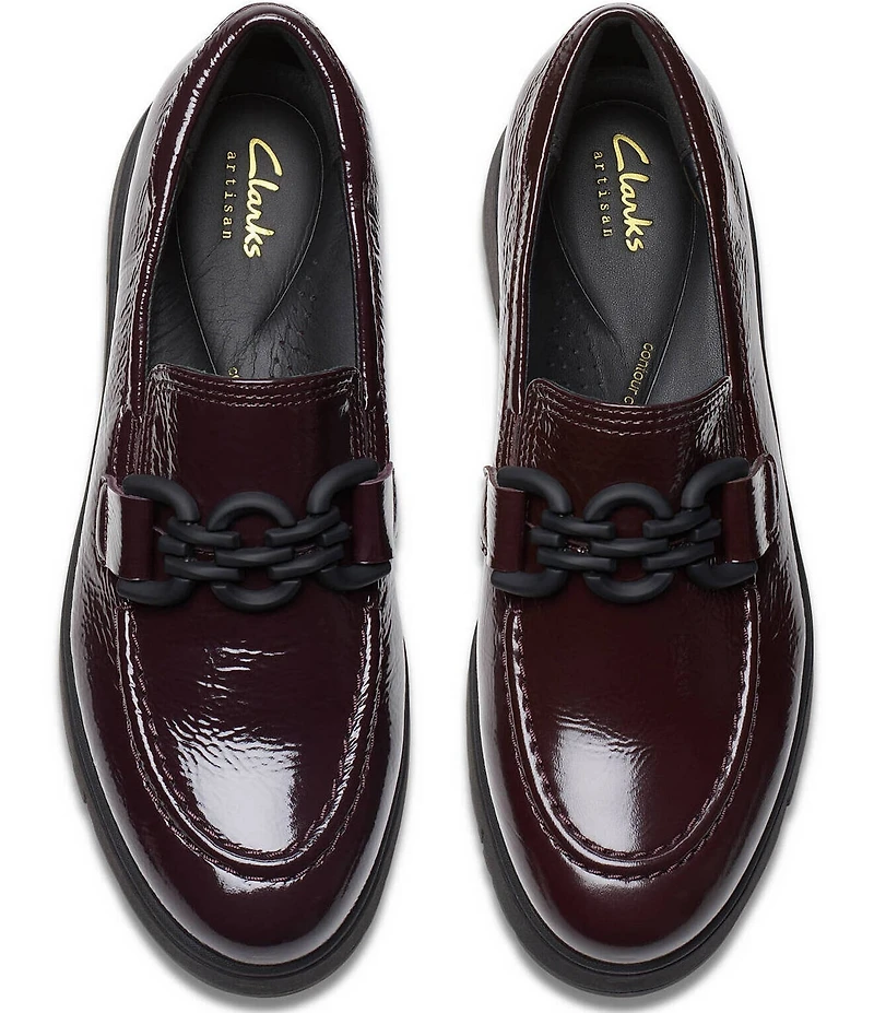 Clarks Artisan Loriini Izzy Patent Leather Chain Hardware Platform Wedge Loafers