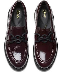 Clarks Artisan Loriini Izzy Patent Leather Chain Hardware Platform Wedge Loafers