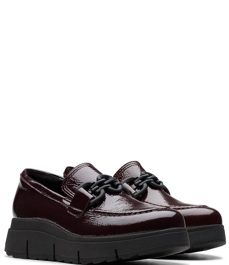 Clarks Artisan Loriini Izzy Patent Leather Chain Hardware Platform Wedge Loafers