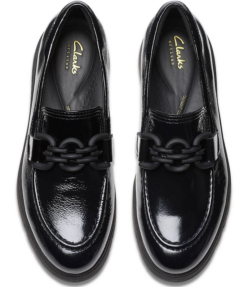 Clarks Artisan Loriini Izzy Patent Leather Chain Hardware Platform Wedge Loafers