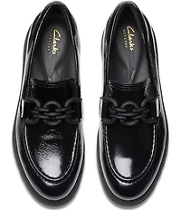 Clarks Artisan Loriini Izzy Patent Leather Chain Hardware Platform Wedge Loafers