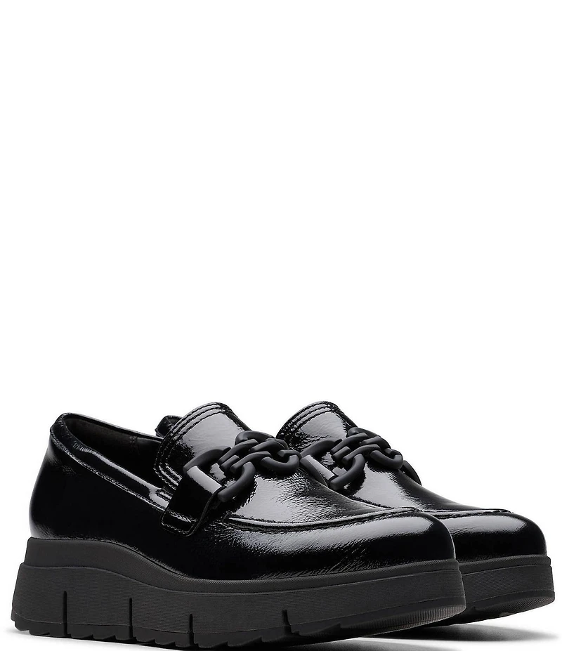 Clarks Artisan Loriini Izzy Patent Leather Chain Hardware Platform Wedge Loafers