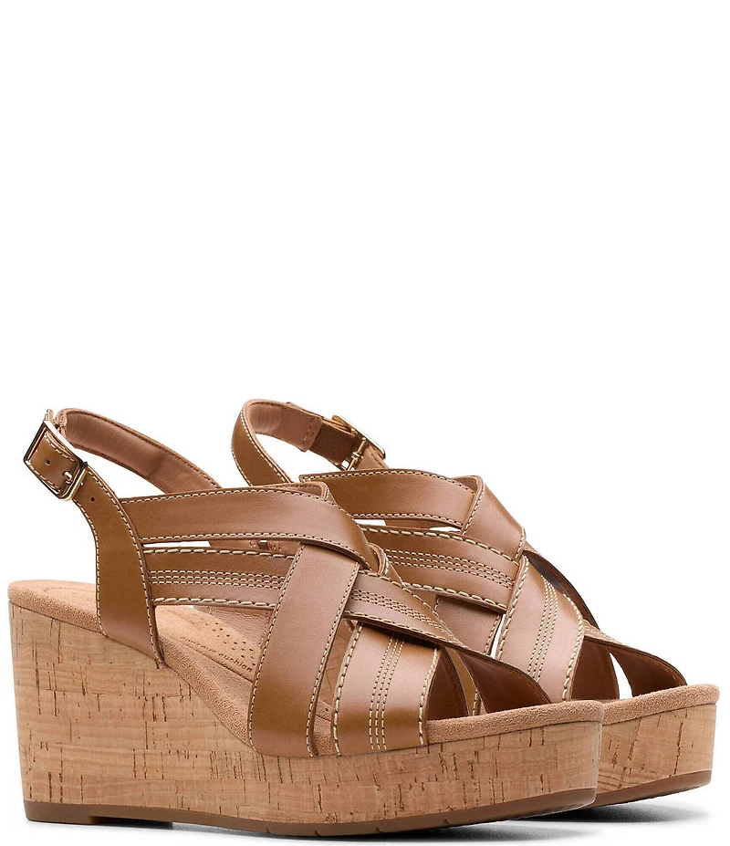 Clarks Artisan Sabina Sling Leather Platform Wedge Sandals