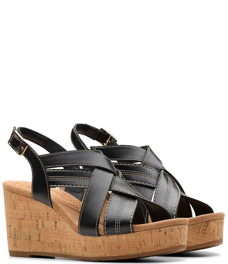 Clarks Artisan Sabina Sling Leather Platform Wedge Sandals