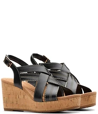 Clarks Artisan Sabina Sling Leather Platform Wedge Sandals
