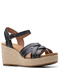 Clarks Artisan Sabina Strap Leather Platform Wedge Espadrille Sandals