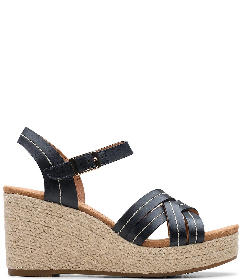 Clarks Artisan Sabina Strap Leather Platform Wedge Espadrille Sandals