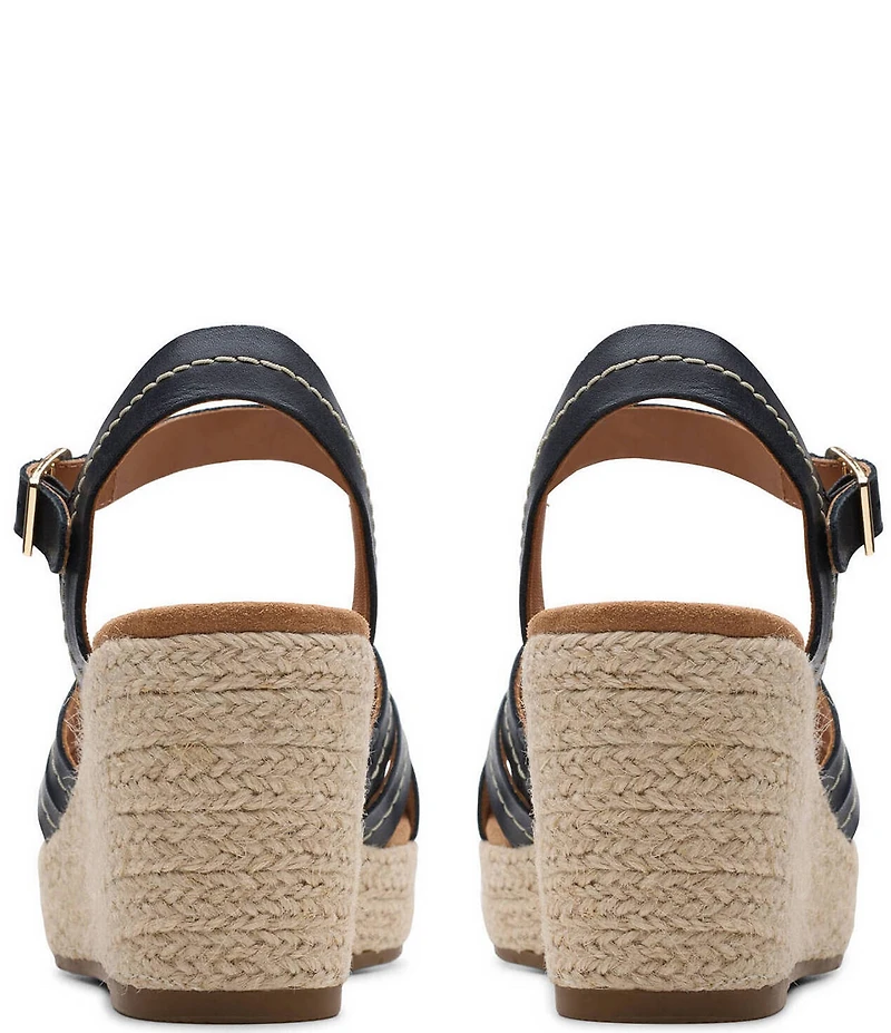 Clarks Artisan Sabina Strap Leather Platform Wedge Espadrille Sandals
