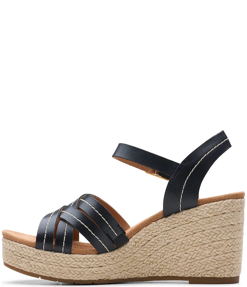 Clarks Artisan Sabina Strap Leather Platform Wedge Espadrille Sandals