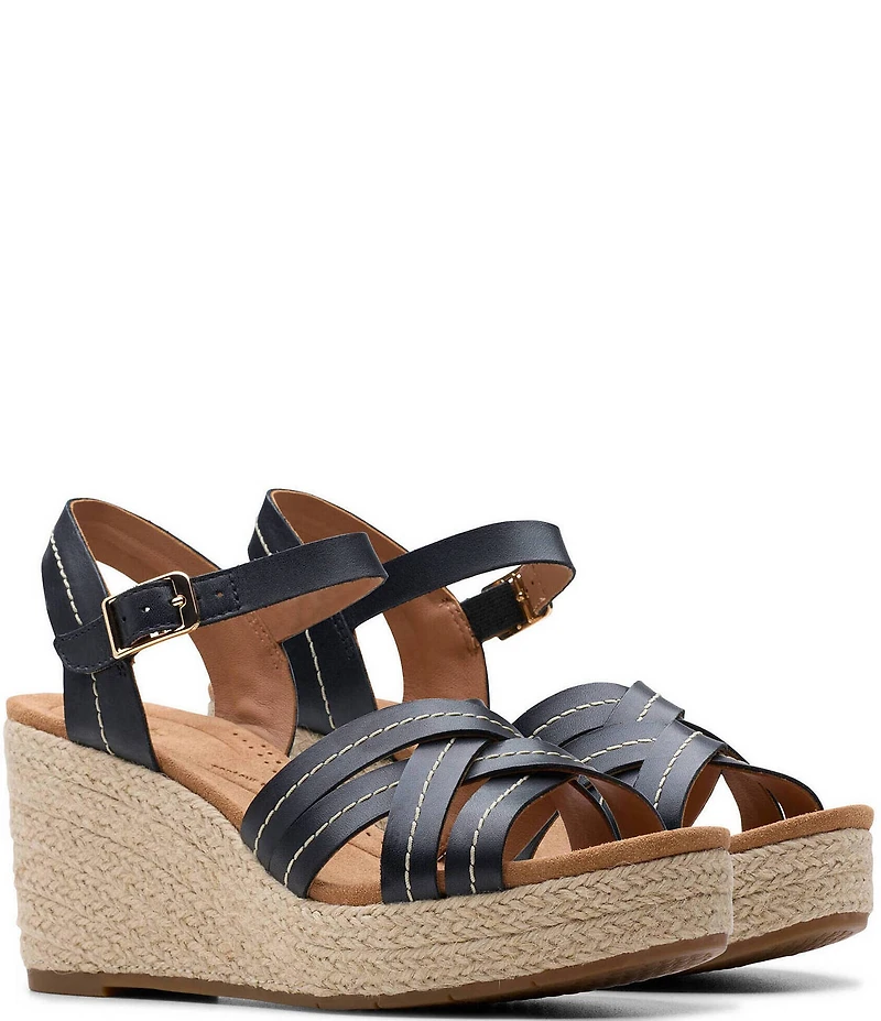 Clarks Artisan Sabina Strap Leather Platform Wedge Espadrille Sandals