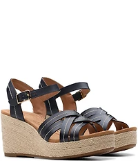 Clarks Artisan Sabina Strap Leather Platform Wedge Espadrille Sandals