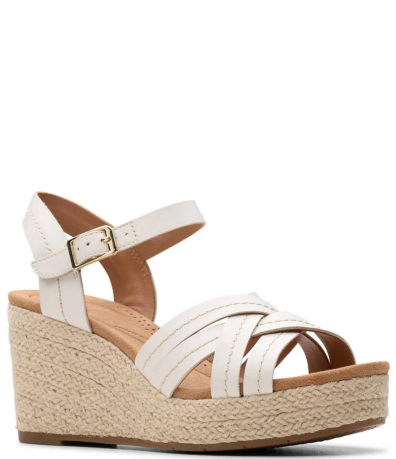 Clarks Artisan Sabina Strap Leather Platform Wedge Espadrille Sandals