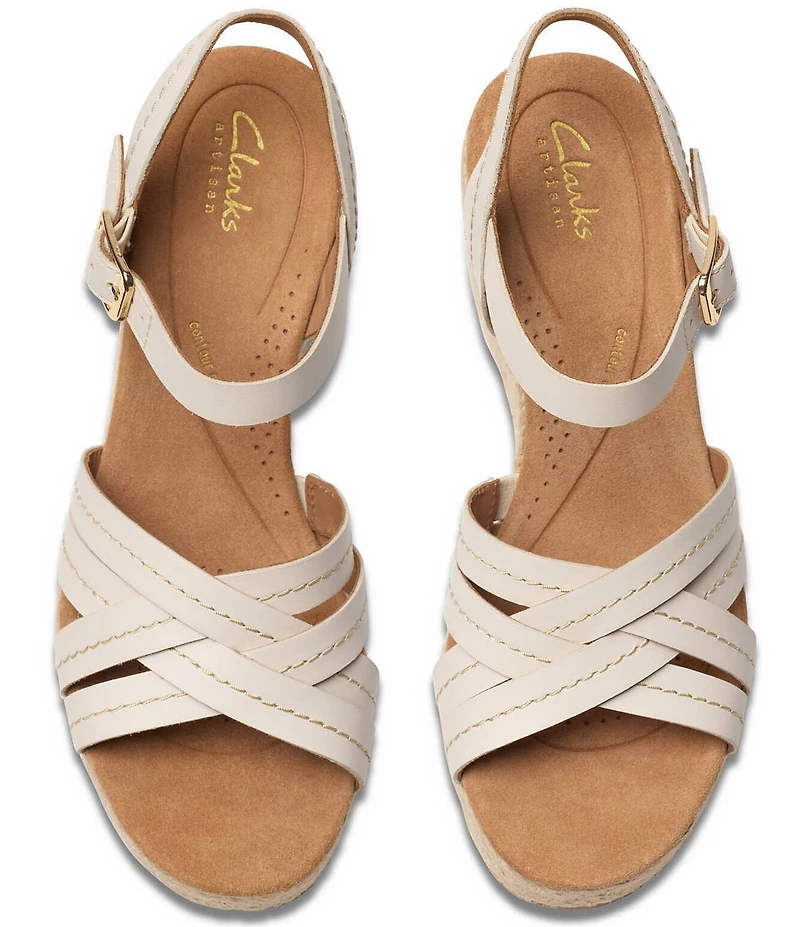 Clarks Artisan Sabina Strap Leather Platform Wedge Espadrille Sandals