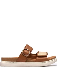 Clarks Artisan Arwell Step Leather Raffia Banded Slide Sandals