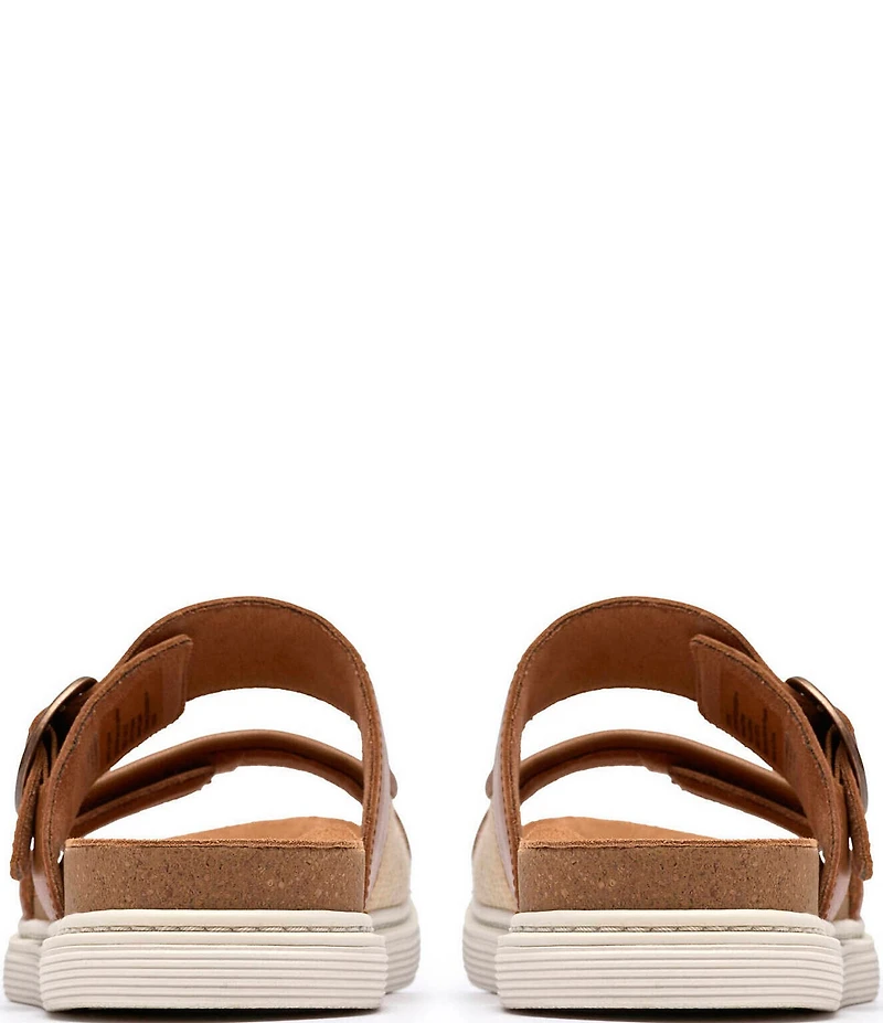Clarks Artisan Arwell Step Leather Raffia Banded Slide Sandals