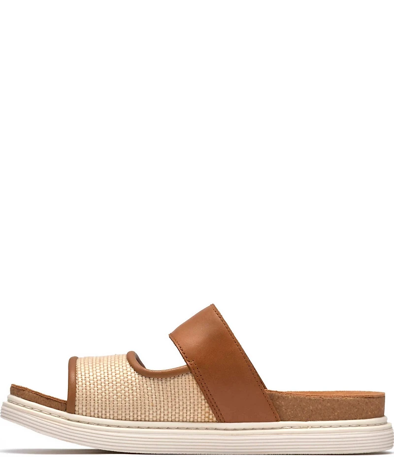Clarks Artisan Arwell Step Leather Raffia Banded Slide Sandals