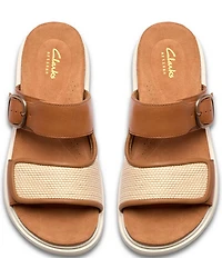 Clarks Artisan Arwell Step Leather Raffia Banded Slide Sandals