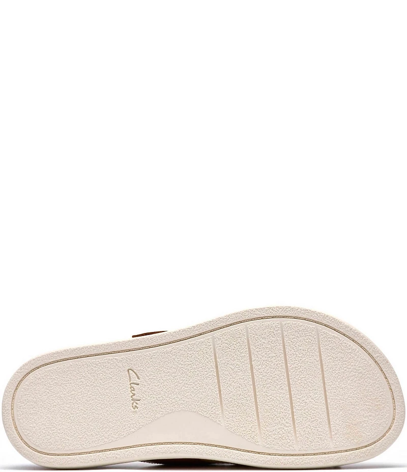 Clarks Artisan Arwell Step Leather Raffia Banded Slide Sandals