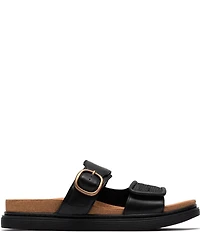Clarks Artisan Arwell Step Leather Raffia Banded Slide Sandals