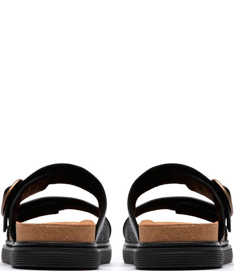 Clarks Artisan Arwell Step Leather Raffia Banded Slide Sandals