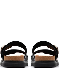 Clarks Artisan Arwell Step Leather Raffia Banded Slide Sandals