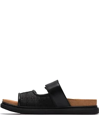Clarks Artisan Arwell Step Leather Raffia Banded Slide Sandals